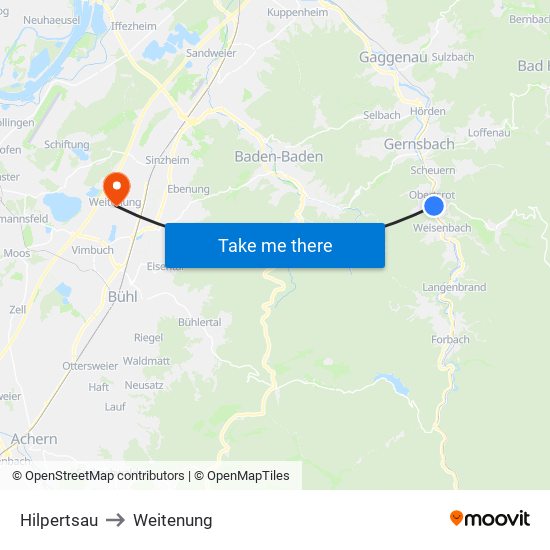 Hilpertsau to Weitenung map