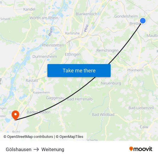 Gölshausen to Weitenung map