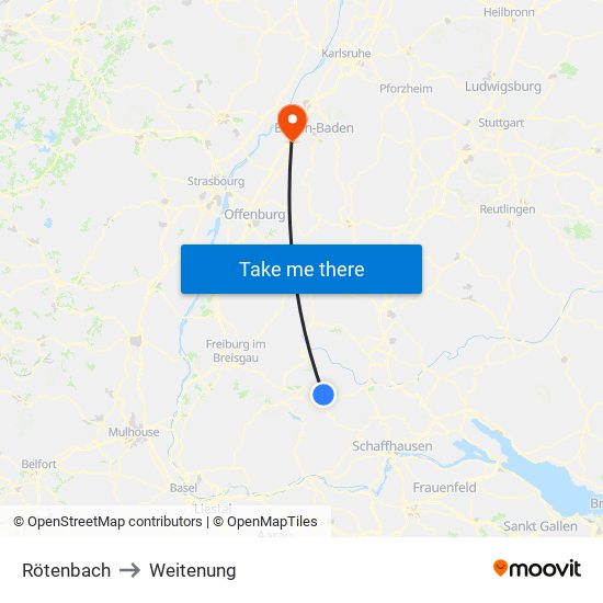 Rötenbach to Weitenung map