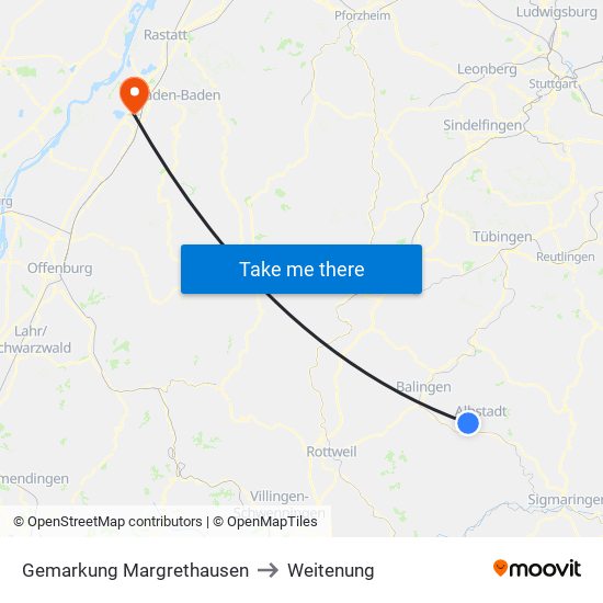 Gemarkung Margrethausen to Weitenung map