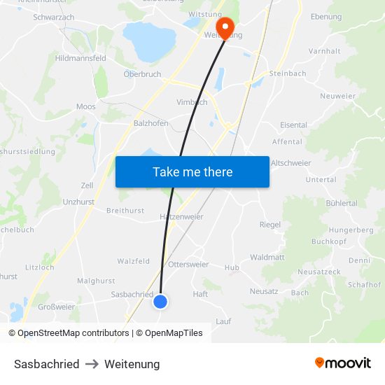 Sasbachried to Weitenung map