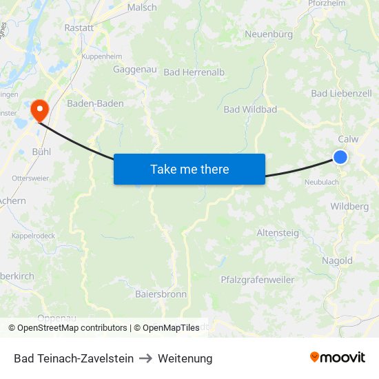 Bad Teinach-Zavelstein to Weitenung map