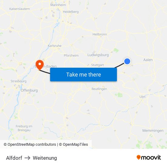 Alfdorf to Weitenung map