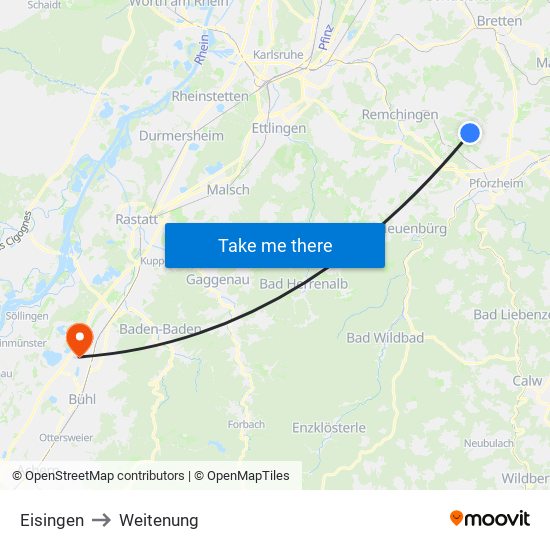 Eisingen to Weitenung map