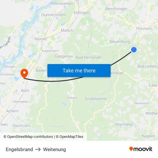 Engelsbrand to Weitenung map