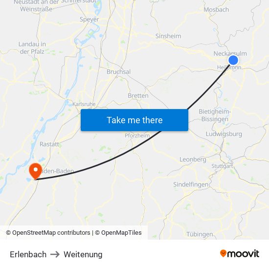 Erlenbach to Weitenung map