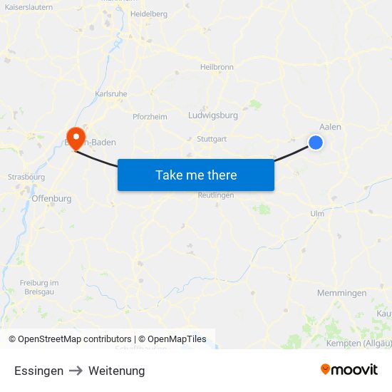 Essingen to Weitenung map
