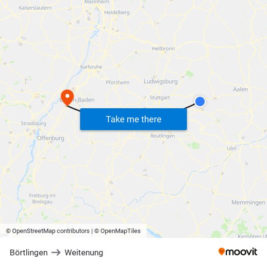 Börtlingen to Weitenung map