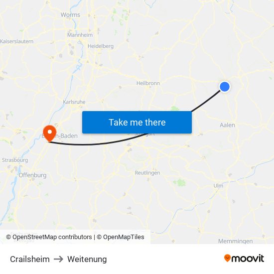 Crailsheim to Weitenung map