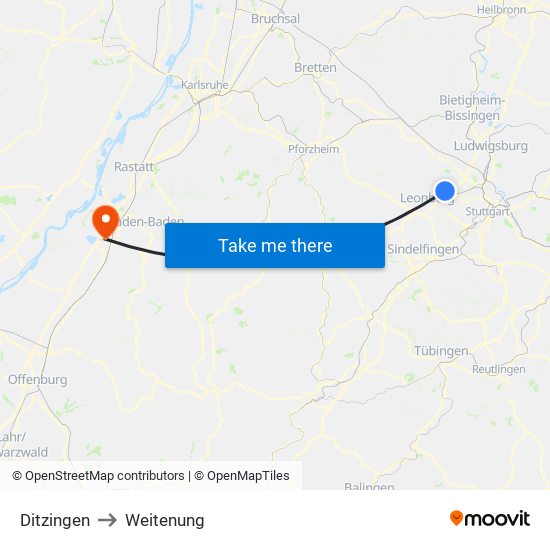 Ditzingen to Weitenung map