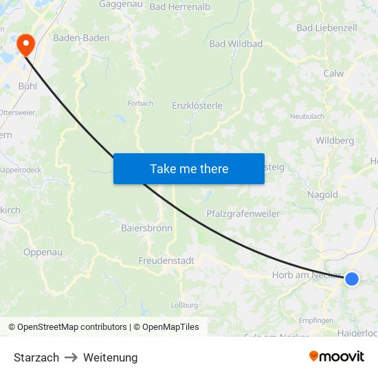 Starzach to Weitenung map