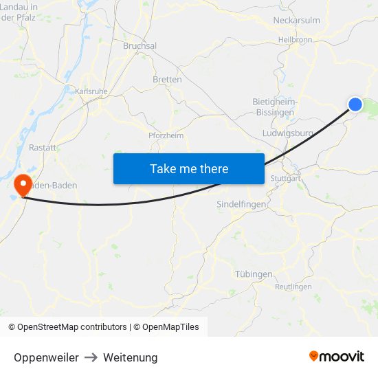 Oppenweiler to Weitenung map