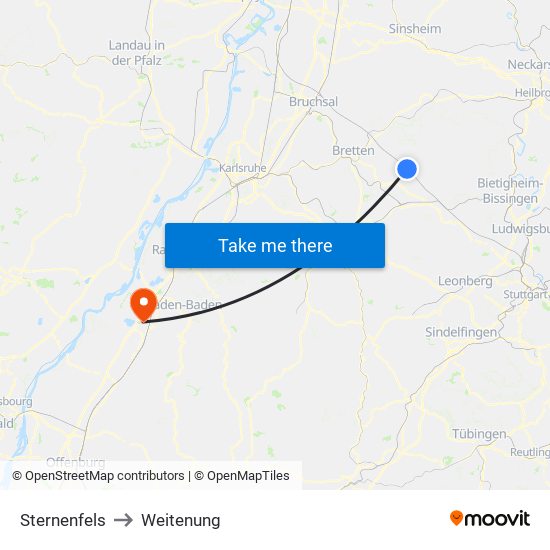 Sternenfels to Weitenung map