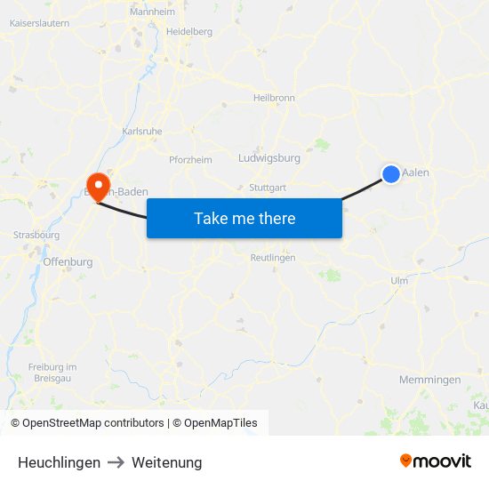 Heuchlingen to Weitenung map
