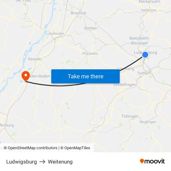 Ludwigsburg to Weitenung map