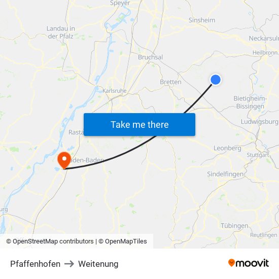 Pfaffenhofen to Weitenung map