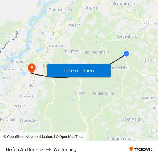 Höfen An Der Enz to Weitenung map