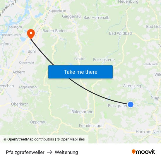 Pfalzgrafenweiler to Weitenung map
