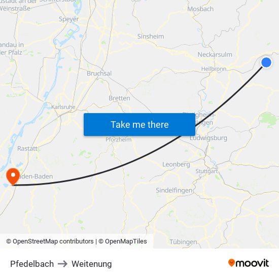 Pfedelbach to Weitenung map