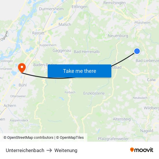 Unterreichenbach to Weitenung map
