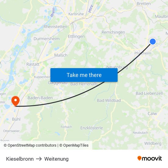 Kieselbronn to Weitenung map