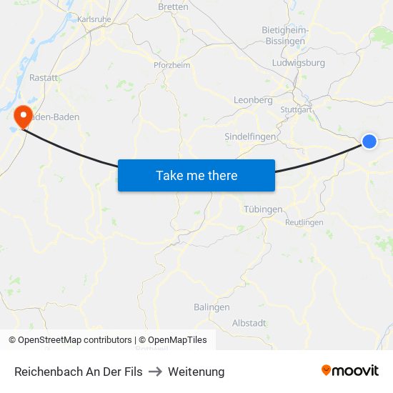 Reichenbach An Der Fils to Weitenung map