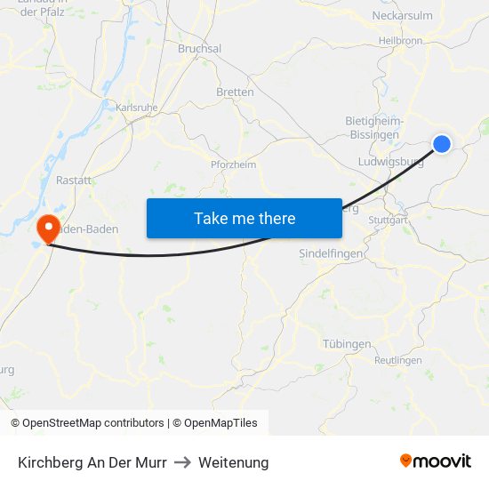 Kirchberg An Der Murr to Weitenung map