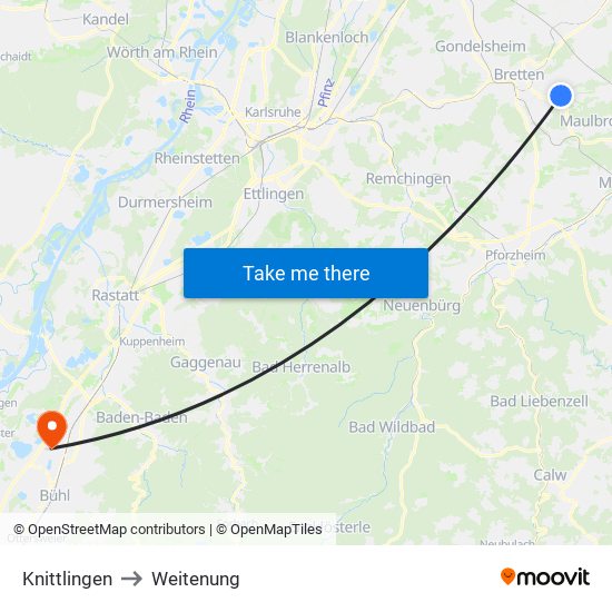 Knittlingen to Weitenung map