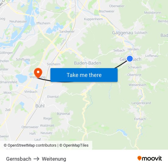 Gernsbach to Weitenung map