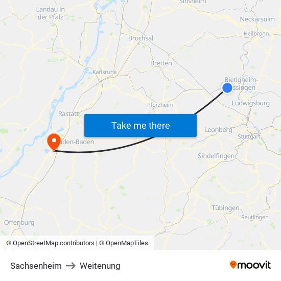 Sachsenheim to Weitenung map