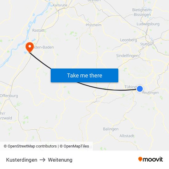 Kusterdingen to Weitenung map