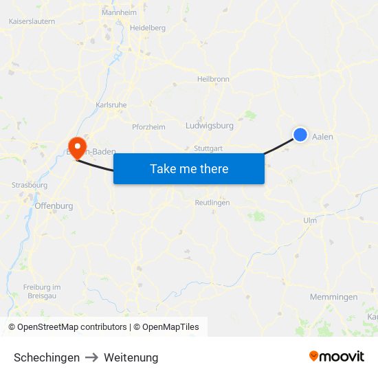 Schechingen to Weitenung map
