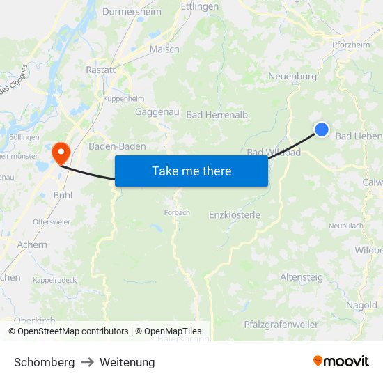 Schömberg to Weitenung map