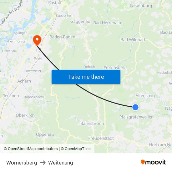 Wörnersberg to Weitenung map