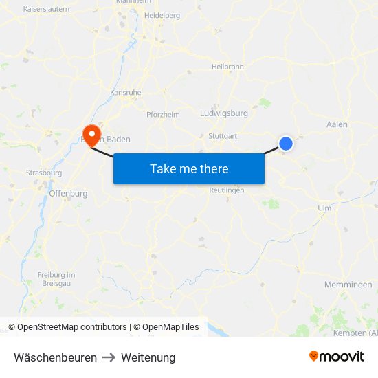 Wäschenbeuren to Weitenung map