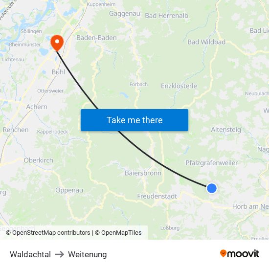 Waldachtal to Weitenung map