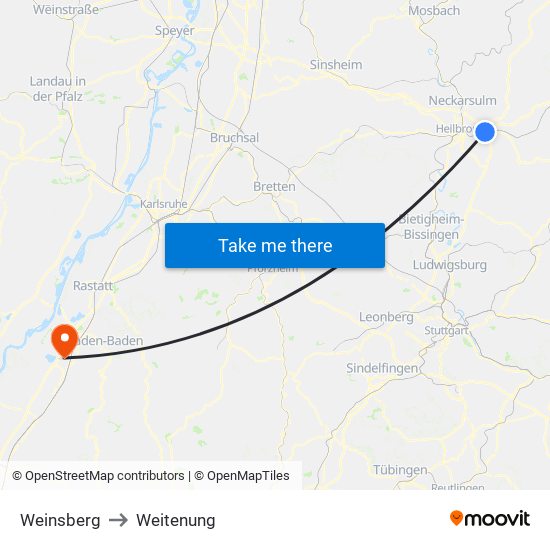 Weinsberg to Weitenung map