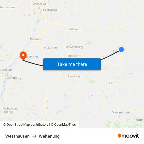 Westhausen to Weitenung map