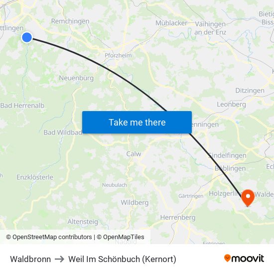 Waldbronn to Weil Im Schönbuch (Kernort) map