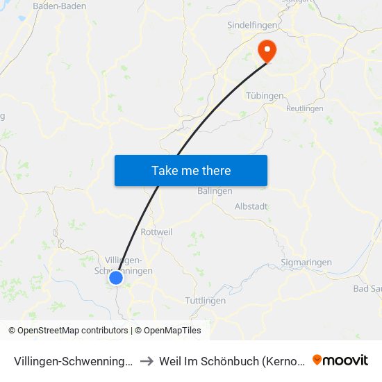 Villingen-Schwenningen to Weil Im Schönbuch (Kernort) map