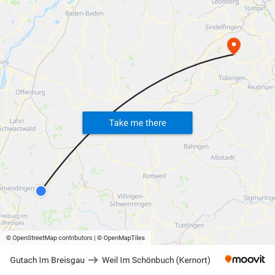 Gutach Im Breisgau to Weil Im Schönbuch (Kernort) map