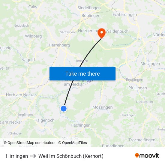 Hirrlingen to Weil Im Schönbuch (Kernort) map