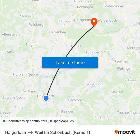 Haigerloch to Weil Im Schönbuch (Kernort) map