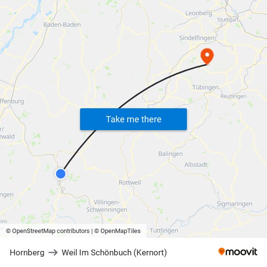 Hornberg to Weil Im Schönbuch (Kernort) map