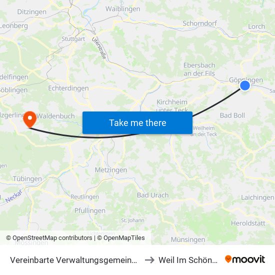 Vereinbarte Verwaltungsgemeinschaft Der Stadt Göppingen to Weil Im Schönbuch (Kernort) map