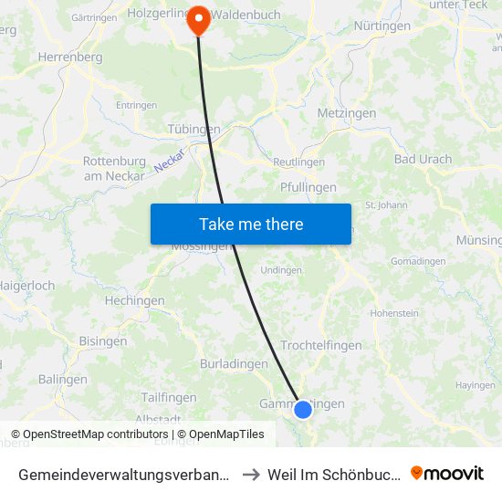 Gemeindeverwaltungsverband Gammertingen to Weil Im Schönbuch (Kernort) map