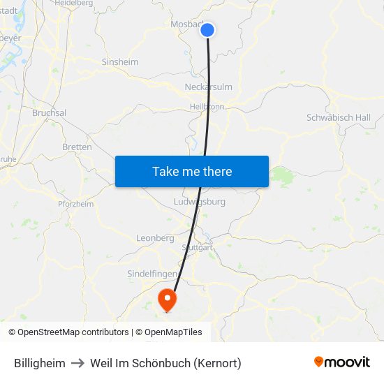 Billigheim to Weil Im Schönbuch (Kernort) map