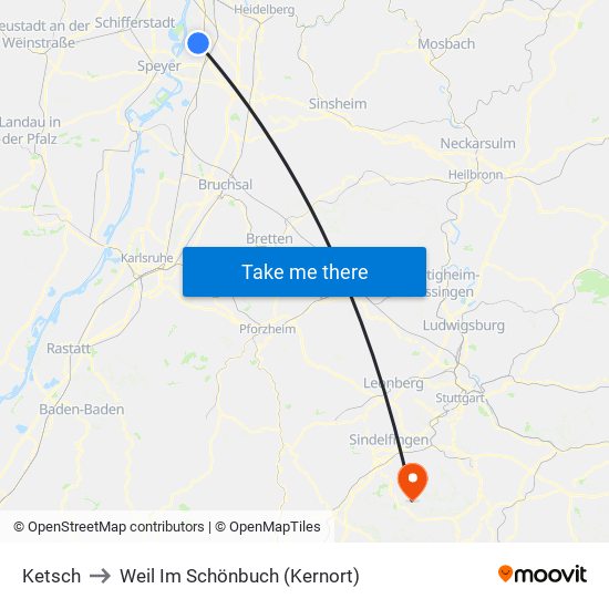 Ketsch to Weil Im Schönbuch (Kernort) map