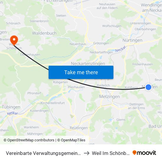 Vereinbarte Verwaltungsgemeinschaft Der Stadt Neuffen to Weil Im Schönbuch (Kernort) map