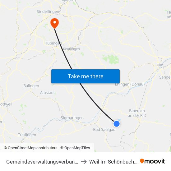 Gemeindeverwaltungsverband Bad Buchau to Weil Im Schönbuch (Kernort) map